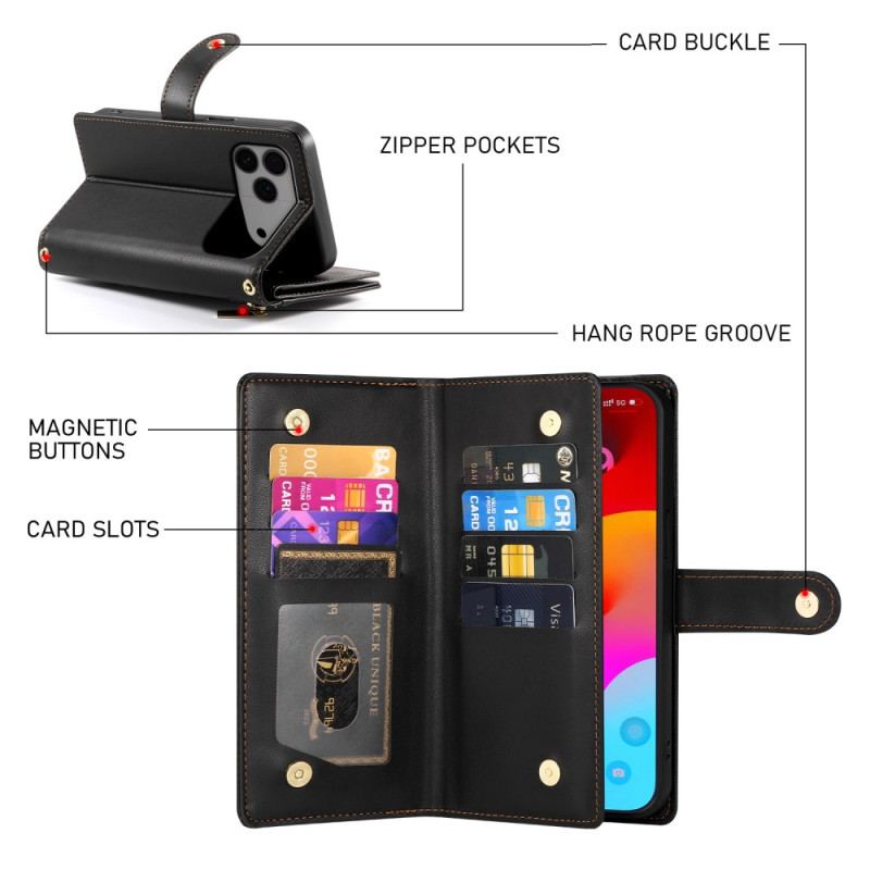 Housse iPhone 17 Pro Max Portefeuille avec Poche Zippée