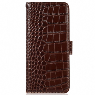 Housse Poco X4 GT Cuir Véritable Style Crocodile RFID