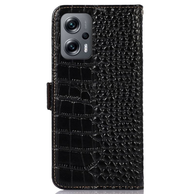 Housse Poco X4 GT Cuir Véritable Style Crocodile RFID