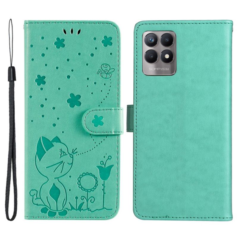 Housse Realme 8i Chat et Abeille à Lanière