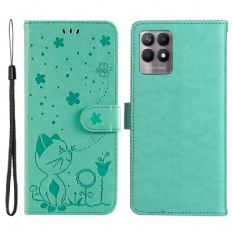 Housse Realme 8i Chat et Abeille à Lanière