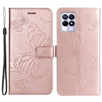 Housse Realme 8i Papillons Géants à Lanière