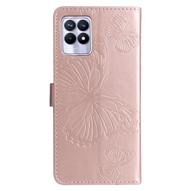 Housse Realme 8i Papillons Géants à Lanière