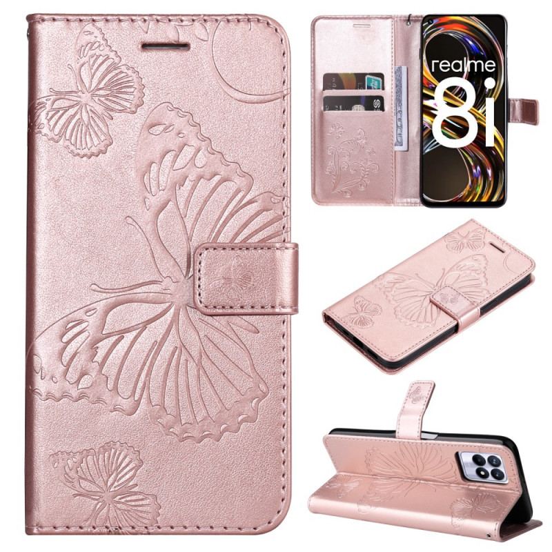 Housse Realme 8i Papillons Géants à Lanière