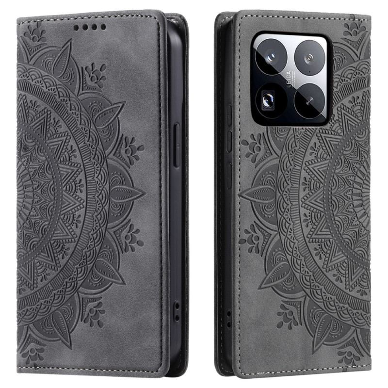 Flip Cover Xiaomi 15 Pro Effet Daim Motif Mandala