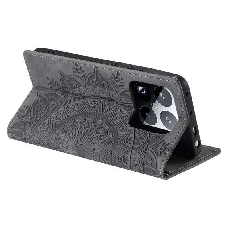 Flip Cover Xiaomi 15 Pro Effet Daim Motif Mandala