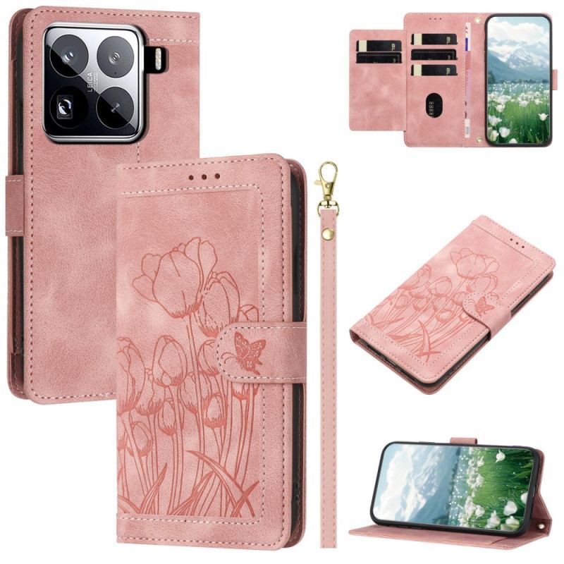 Housse Xiaomi 15 Pro 9 Porte-Cartes Motif Tulipes