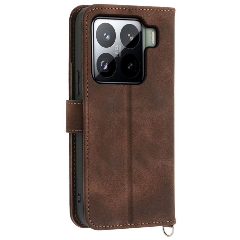 Housse Xiaomi 15 Pro Effet Daim Motif Floral à Lanière et Bandoulière