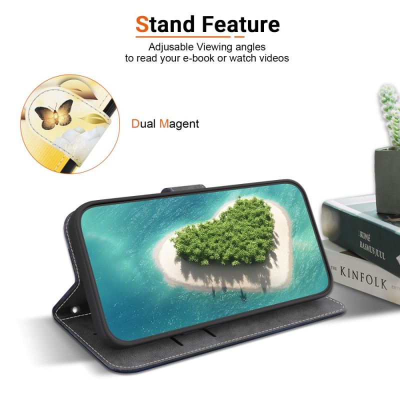 Housse Xiaomi 15 Pro Papillons Dorés et Fleurs Blanches