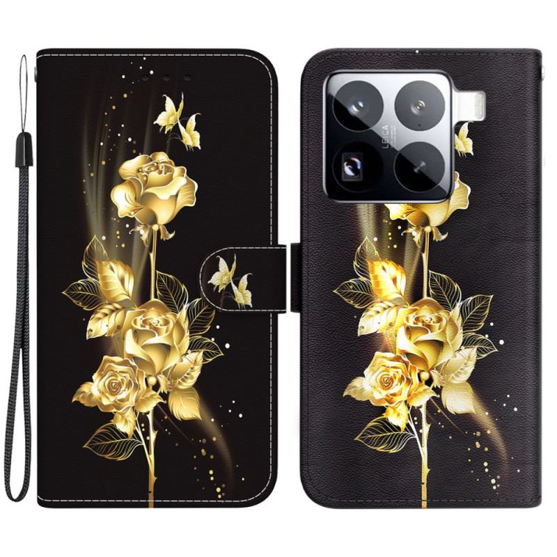 Housse Xiaomi 15 Pro Papillons Dorés et Rose