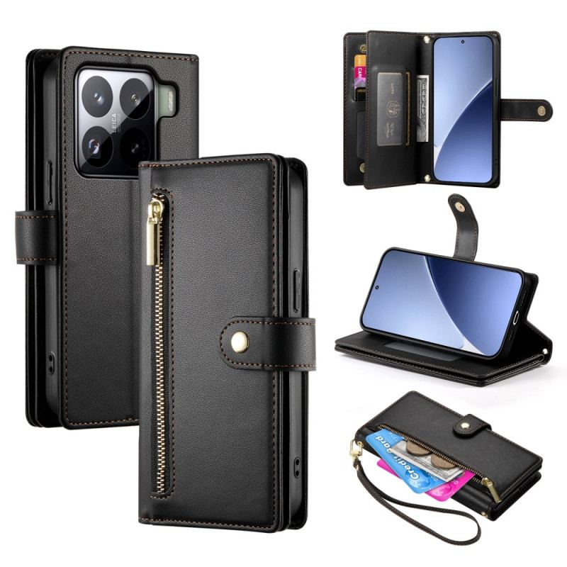 Housse Xiaomi 15 Pro Portefeuille avec Lanière et Bandoulière