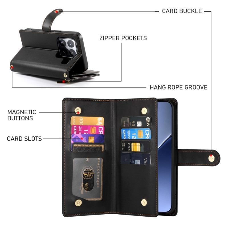 Housse Xiaomi 15 Pro Portefeuille avec Lanière et Bandoulière