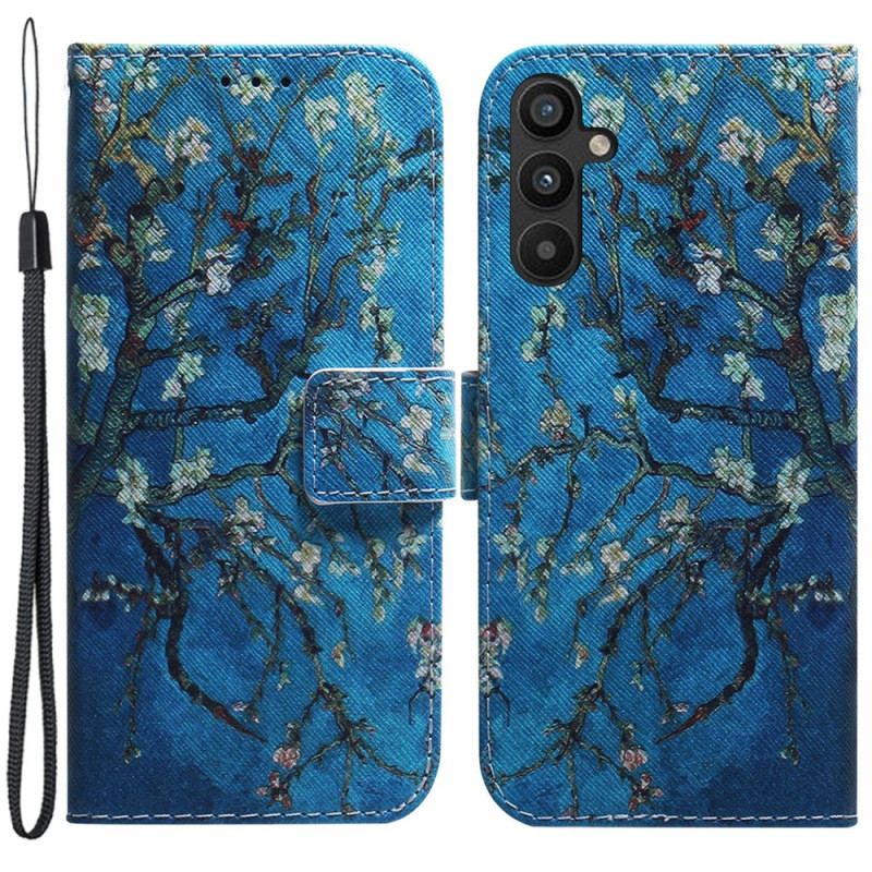Housse Samsung Galaxy A34 5G Branches Fleuries à Lanière