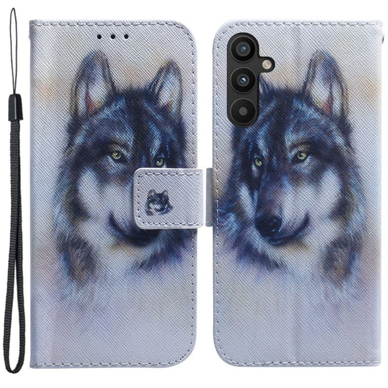 Housse Samsung Galaxy A34 5G Loup Aquarelle à Lanière