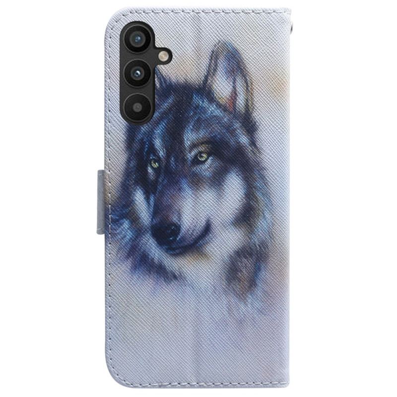 Housse Samsung Galaxy A34 5G Loup Aquarelle à Lanière