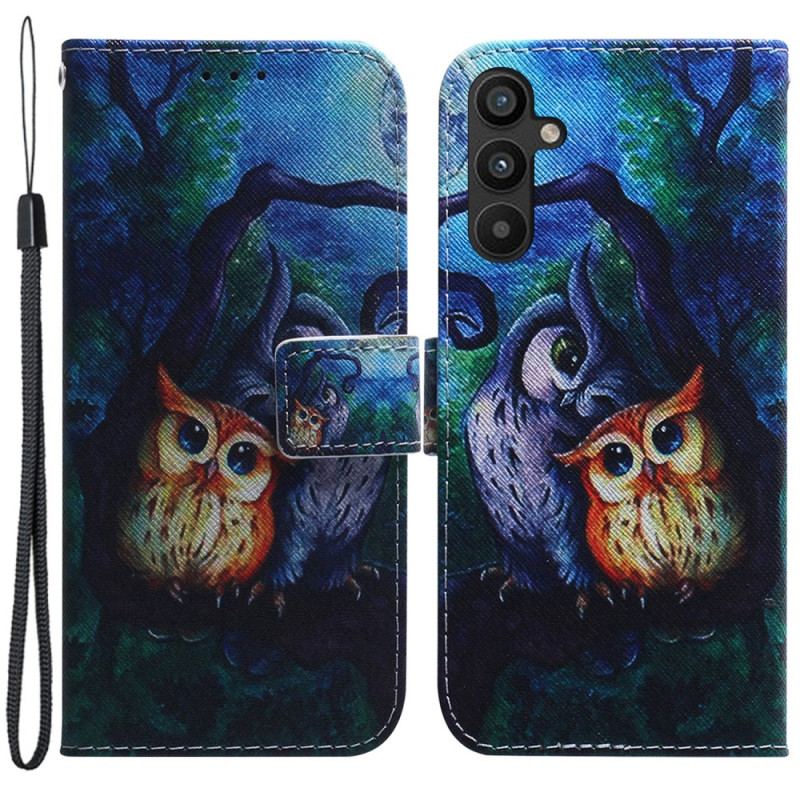Housse Samsung Galaxy A34 5G Peinture Hiboux à Lanière