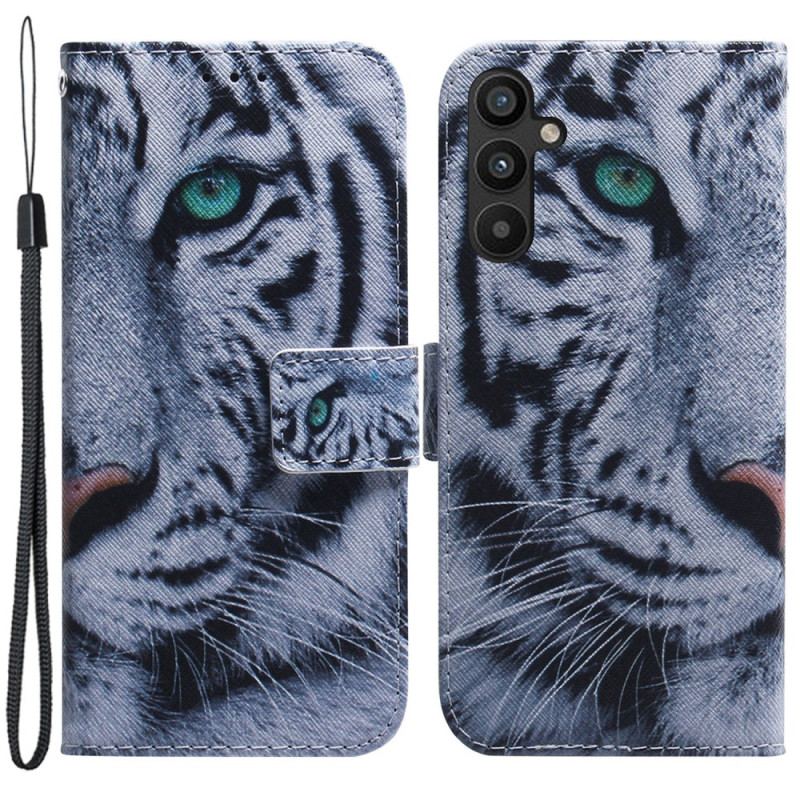 Housse Samsung Galaxy A34 5G Tigre Blanc à Lanière