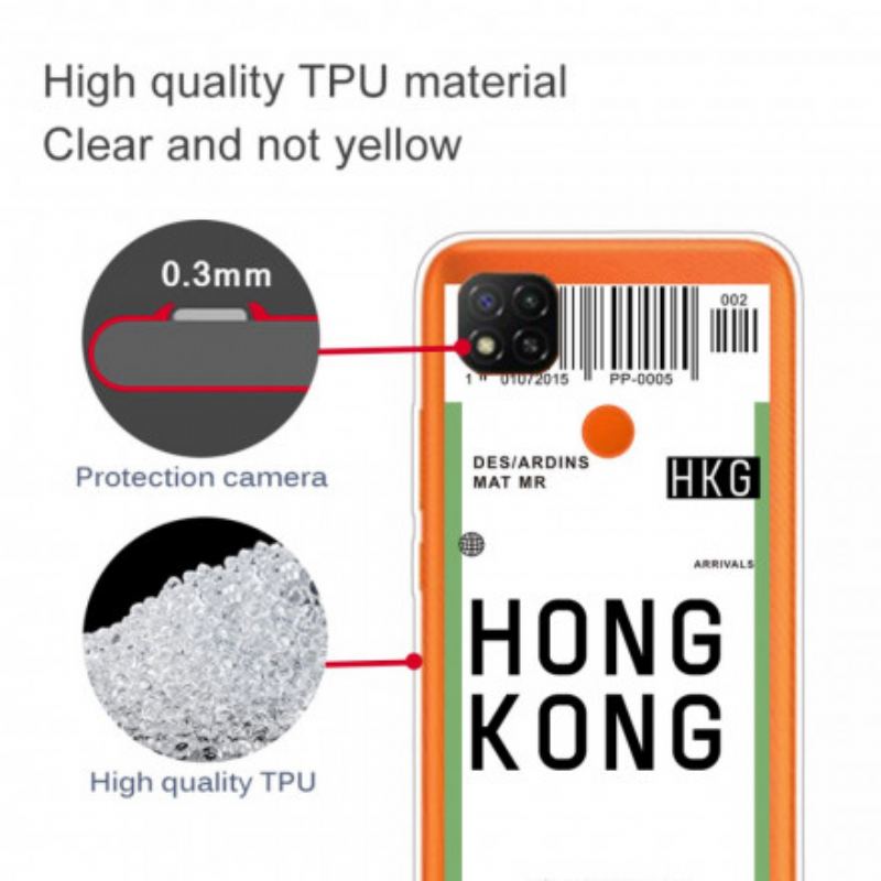 Coque Xiaomi Redmi 9C Boarding Pass to Hong Kong