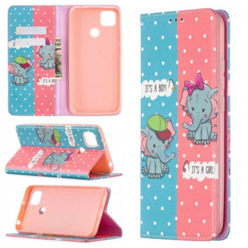 Flip Cover Xiaomi Redmi 9C Bébés Éléphants