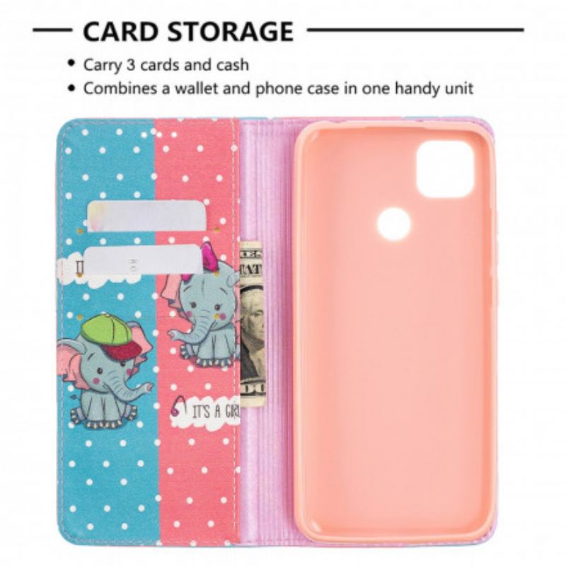 Flip Cover Xiaomi Redmi 9C Bébés Éléphants