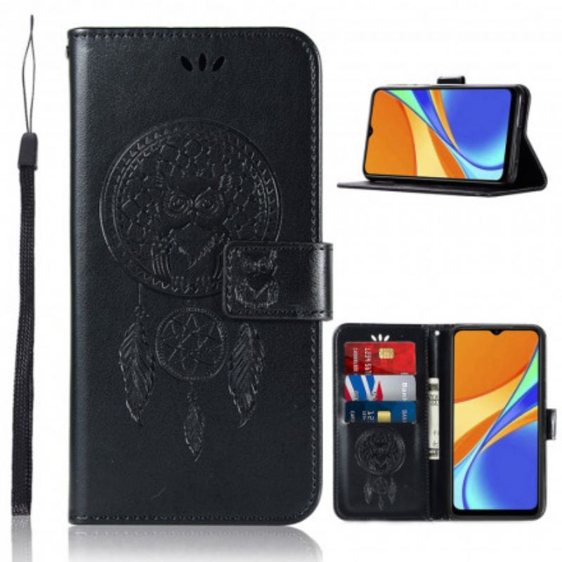 Housse Xiaomi Redmi 9C Effet Cuir Attrape Rêves Hibou