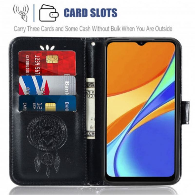 Housse Xiaomi Redmi 9C Effet Cuir Attrape Rêves Hibou