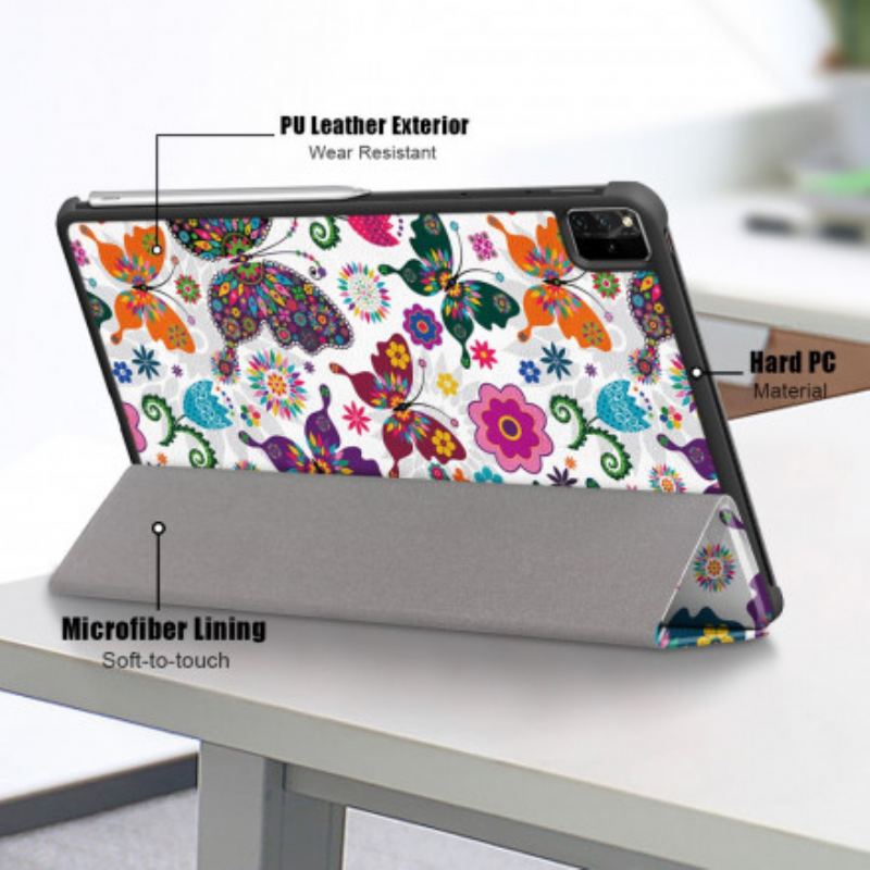 Smart Case Huawei MatePad Pro 12.6 (2021) Renforcée Papillons et Fleurs Rétros