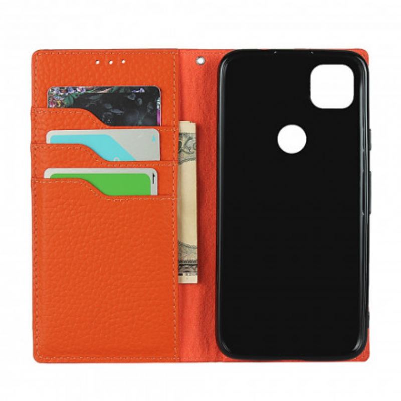 Flip Cover Google Pixel 4a Cuir Litchi Véritable à Lanière