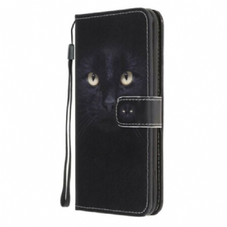 Housse Google Pixel 4a Yeux de Chat Noir à Lanière
