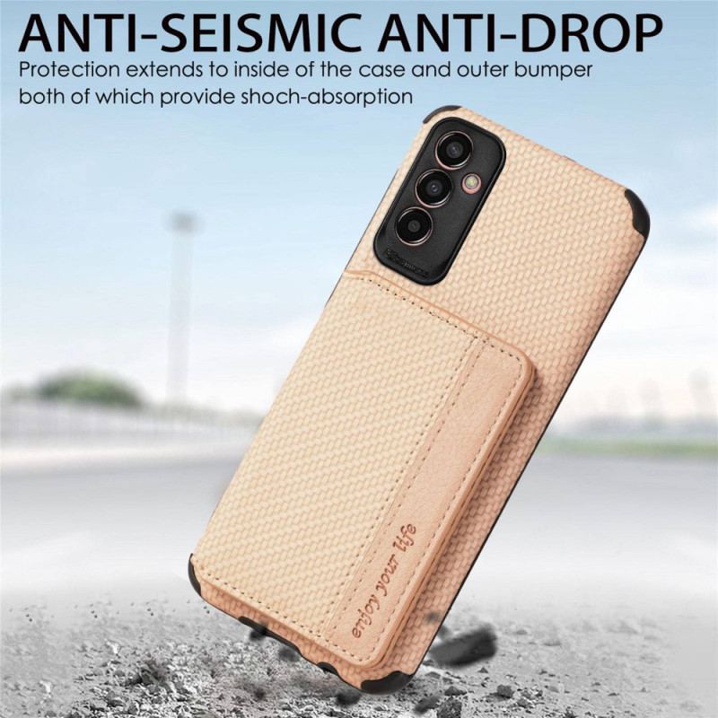 Coque Samsung Galaxy M13 Fibre de Carbone et Portefeuille Magnétique