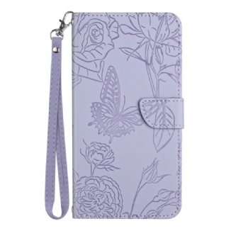 Housse Samsung Galaxy M13 Papillons Discrets et Lanière