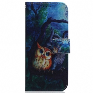 Housse Samsung Galaxy M13 Peinture Hiboux à Lanière
