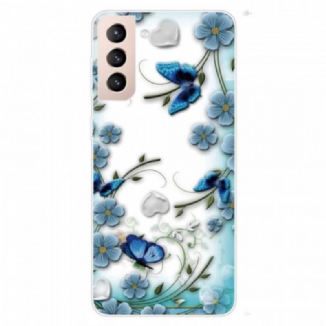 Coque Samsung Galaxy S22 Plus 5G Papillons et Fleurs Rétros