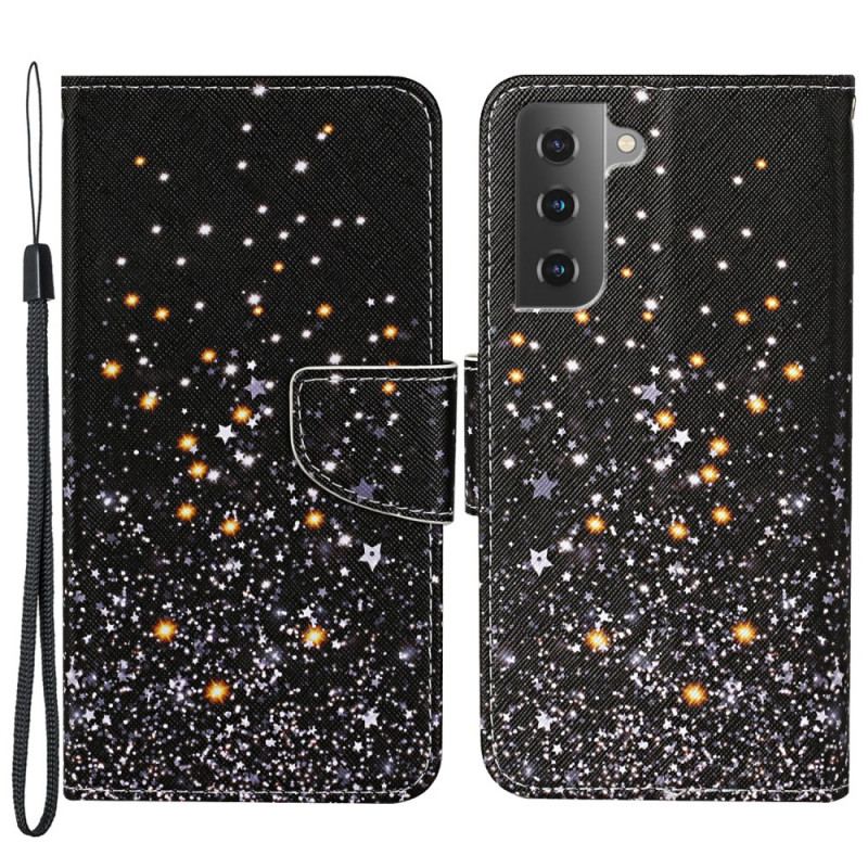 Housse Samsung Galaxy S22 Plus 5G Étoiles et Paillettes avec Lanière