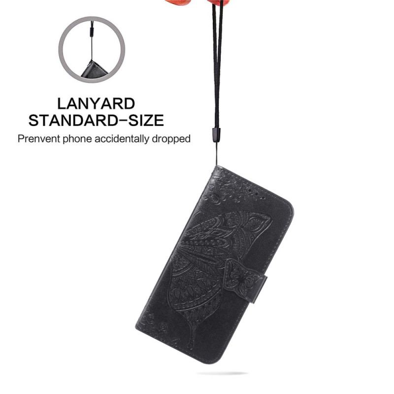 Housse Samsung Galaxy S22 Plus 5G Papillon Design avec Lanière