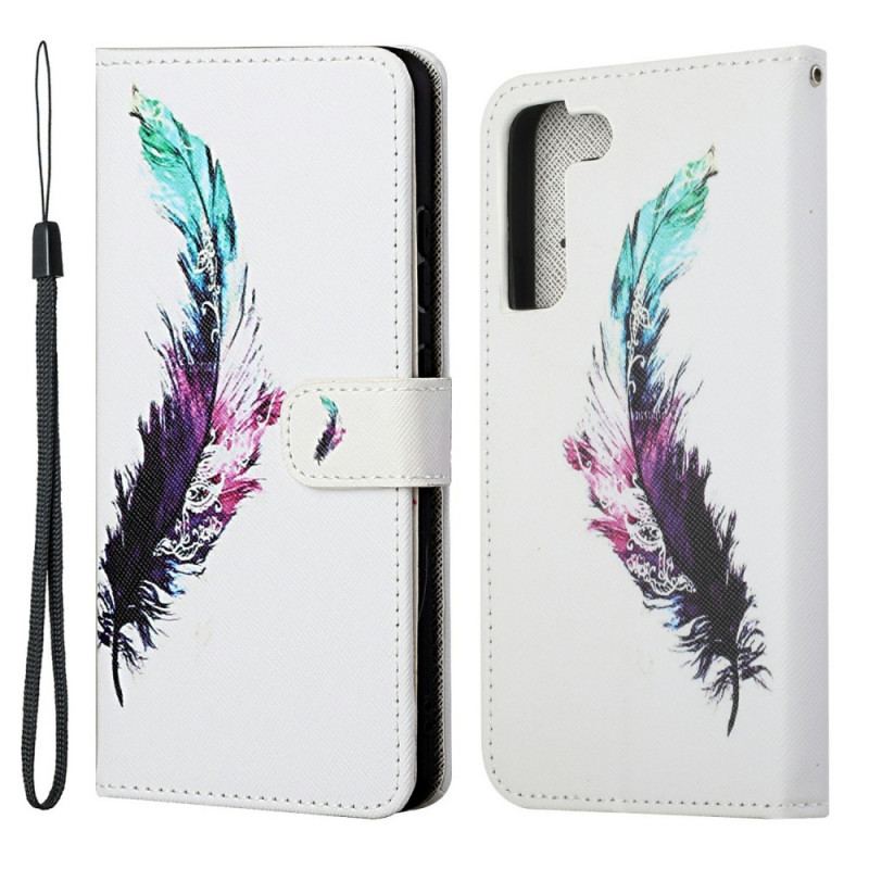 Housse Samsung Galaxy S22 Plus 5G Plume à Lanière