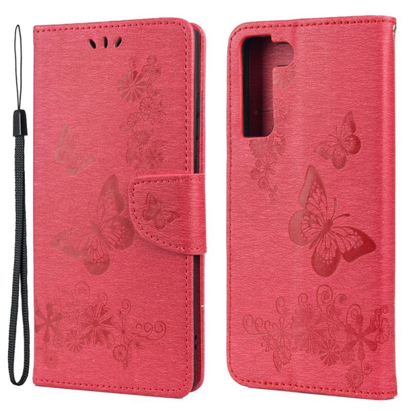 Housse Samsung Galaxy S22 Plus 5G Splendides Papillons à Lanière
