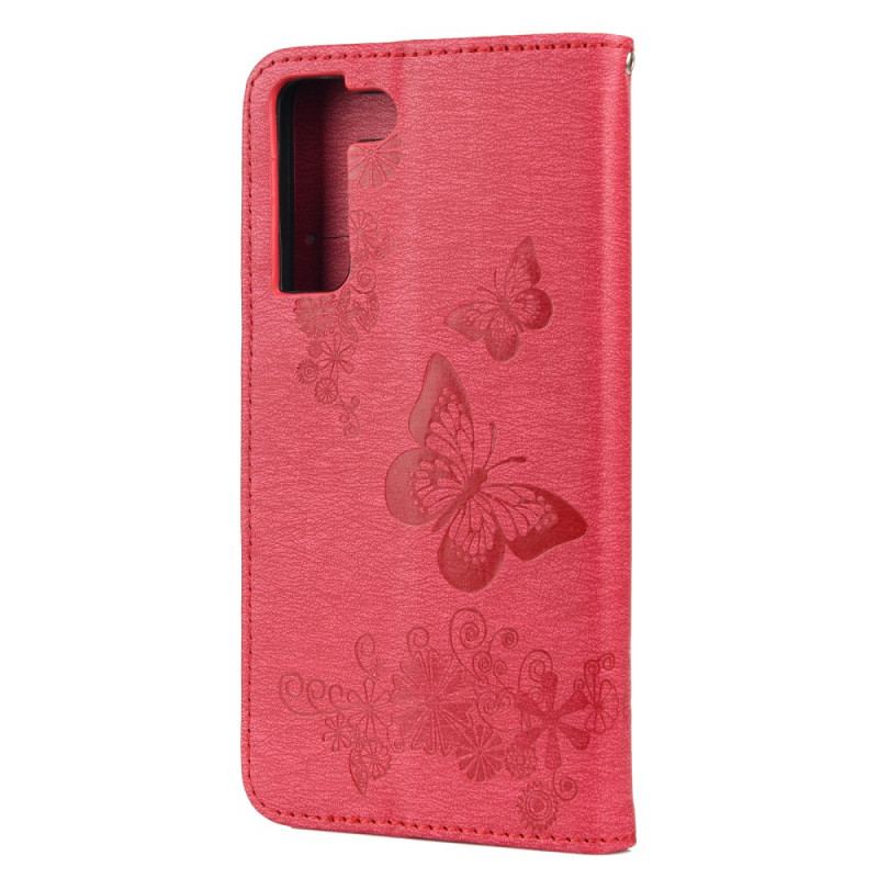 Housse Samsung Galaxy S22 Plus 5G Splendides Papillons à Lanière
