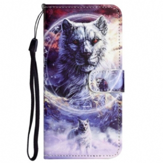 Housse Xiaomi Redmi Note 12 4G Loup des Neiges à Lanière