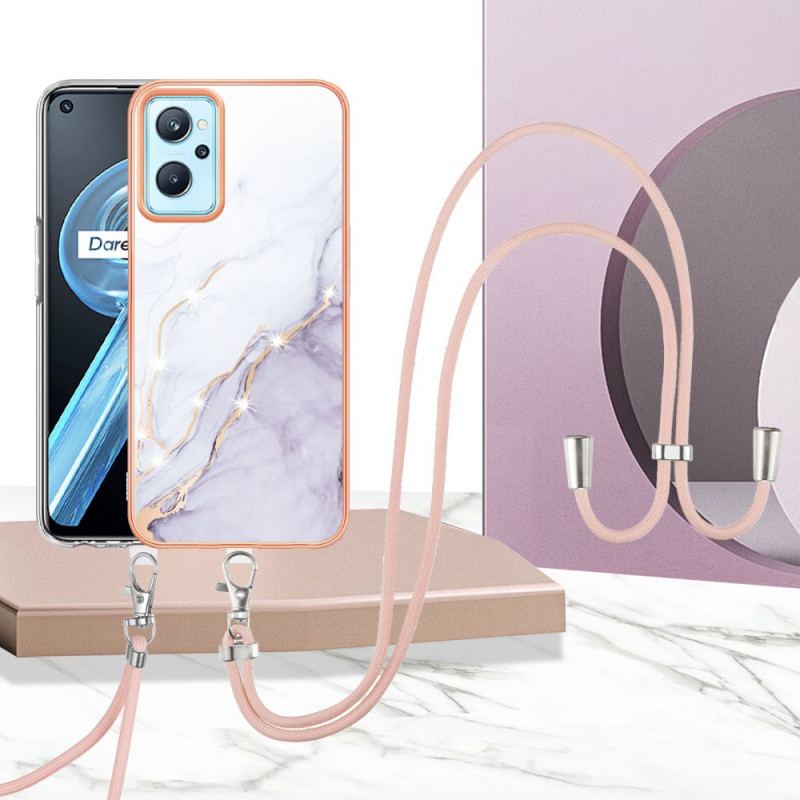 Coque Realme 9i à Cordon Design Marbre