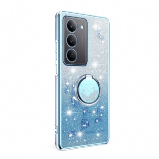 Coque Realme 14X 5G Anneau-Support Fleurs et Strass KADEM