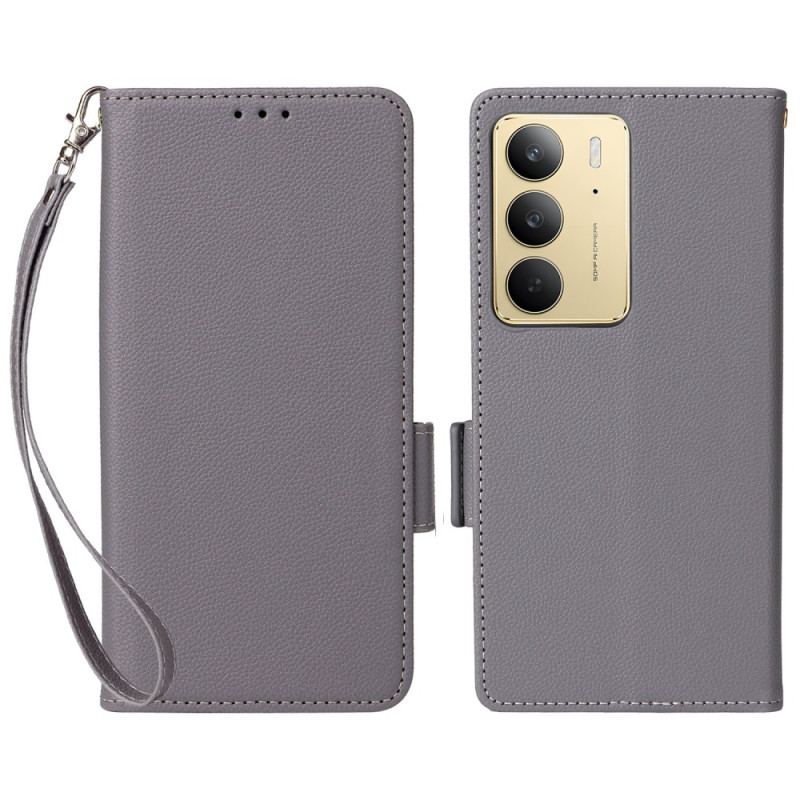 Housse Realme 14X 5G / C75 Simili Cuir Litchi à Lanière