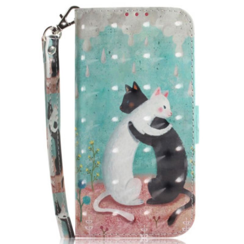 Housse Poco X4 Pro 5G Chat Noir Chat Blanc à Lanière