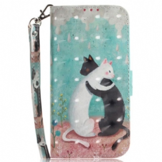 Housse Poco X4 Pro 5G Chat Noir Chat Blanc à Lanière