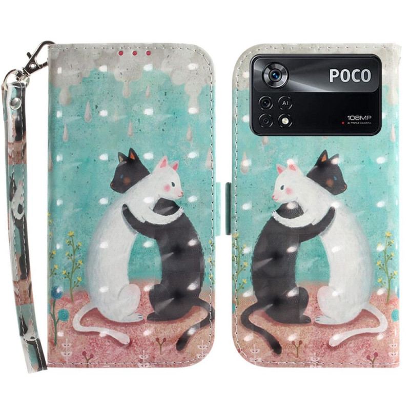 Housse Poco X4 Pro 5G Chat Noir Chat Blanc à Lanière