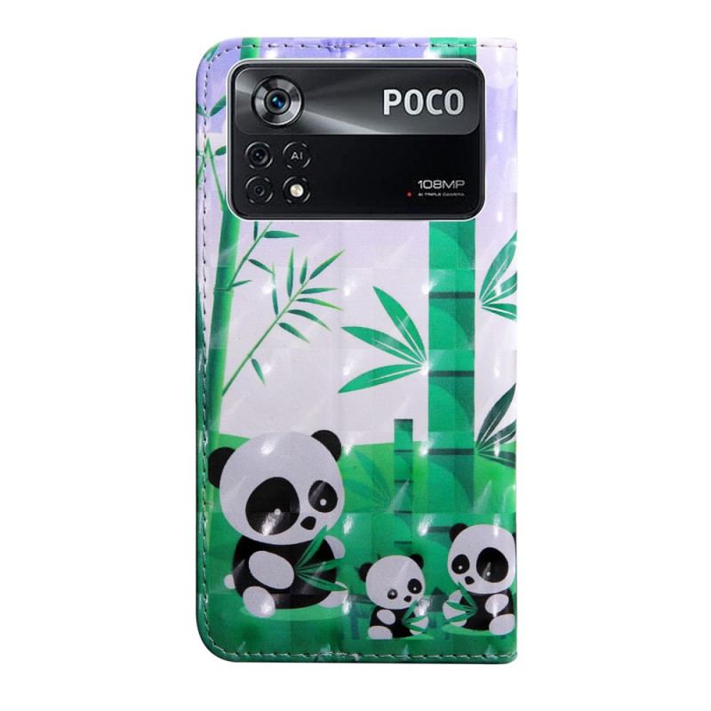 Housse Poco X4 Pro 5G Famille de Pandas à Lanière