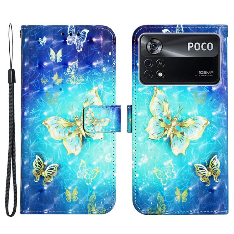 Housse Poco X4 Pro 5G Vol de Papillons à Lanière