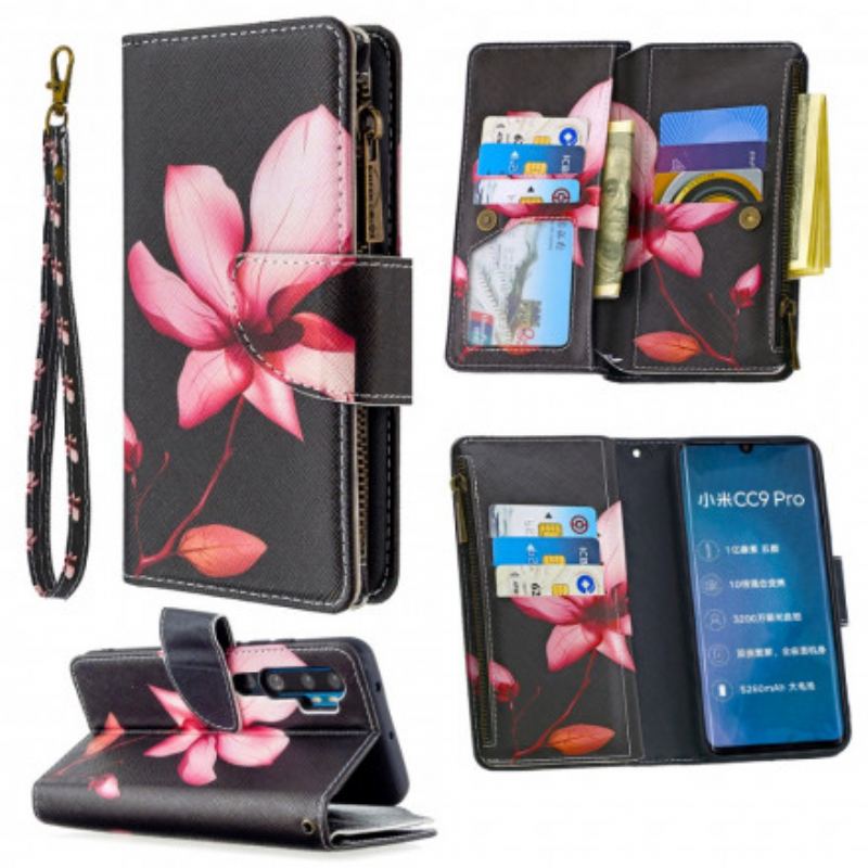 Housse Xiaomi Mi Note 10 / Note 10 Pro Poche Zippée Fleur