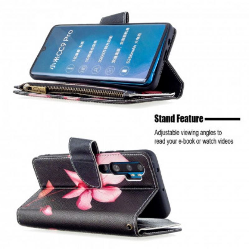 Housse Xiaomi Mi Note 10 / Note 10 Pro Poche Zippée Fleur
