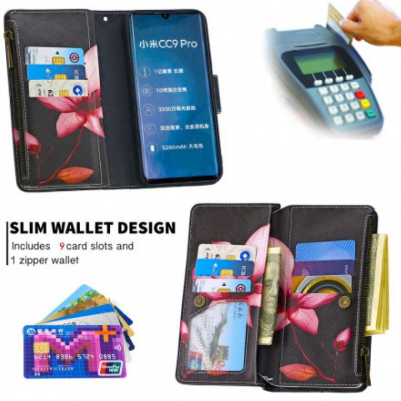 Housse Xiaomi Mi Note 10 / Note 10 Pro Poche Zippée Fleur